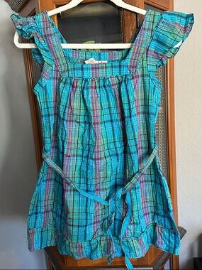 OP Turquoise Plaid Sleeveless Ruffle Tie-Front Top